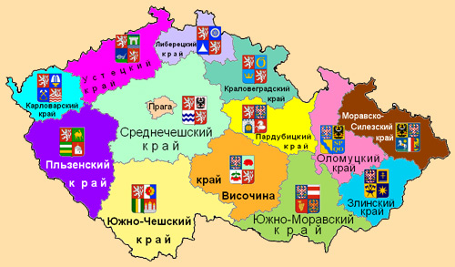 Административная карта областей Чехии