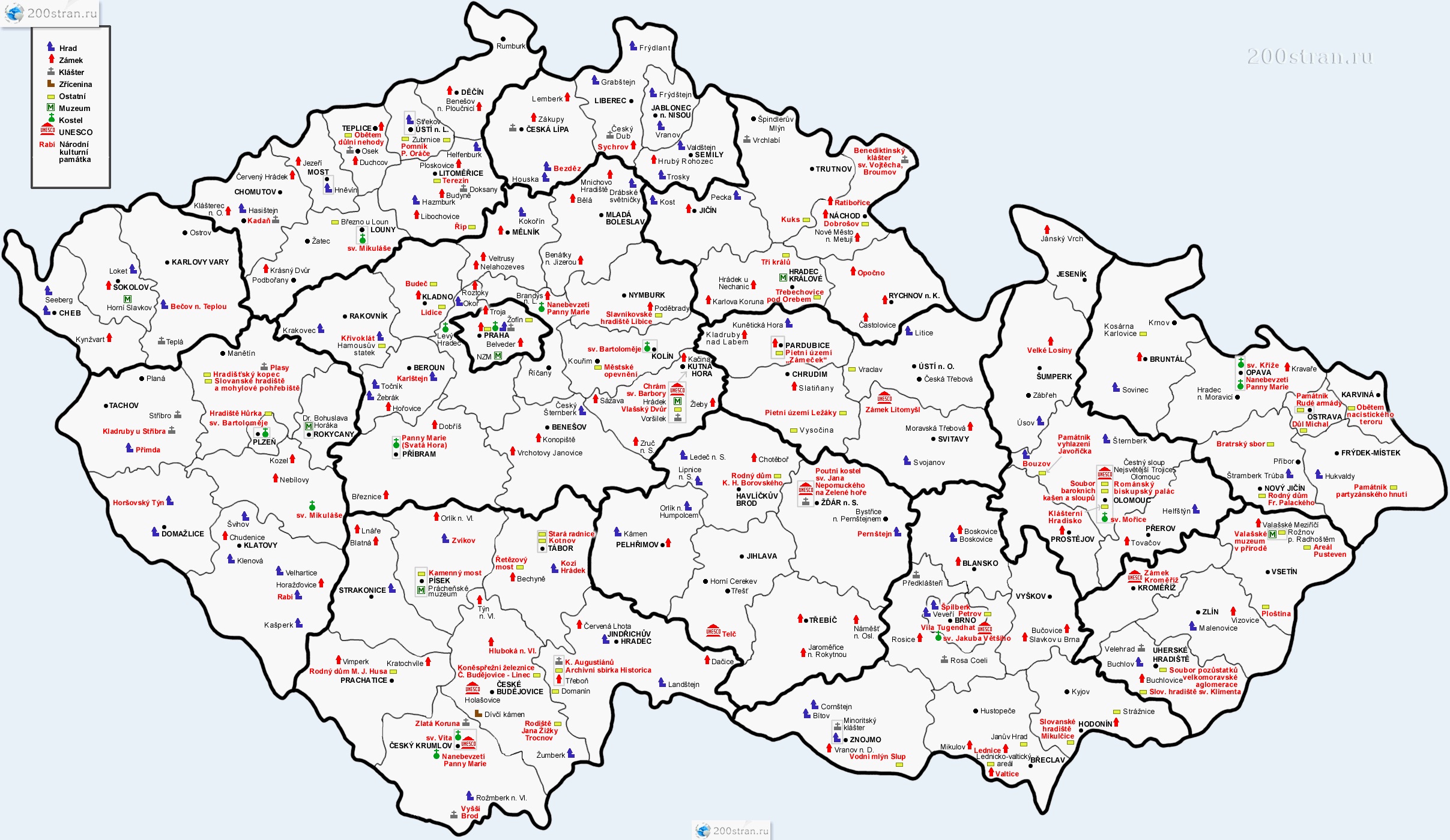 Карта замков Чехии